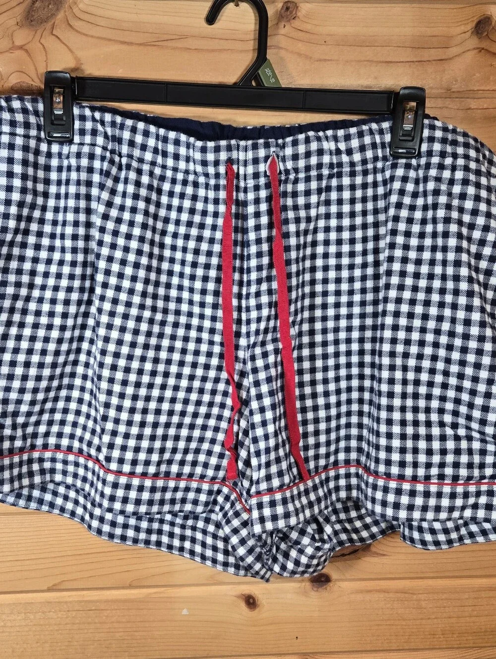 Lands' End Women's Cotton Pajama Set 2XL Navy Gingham Long Sleeve Top & Shorts